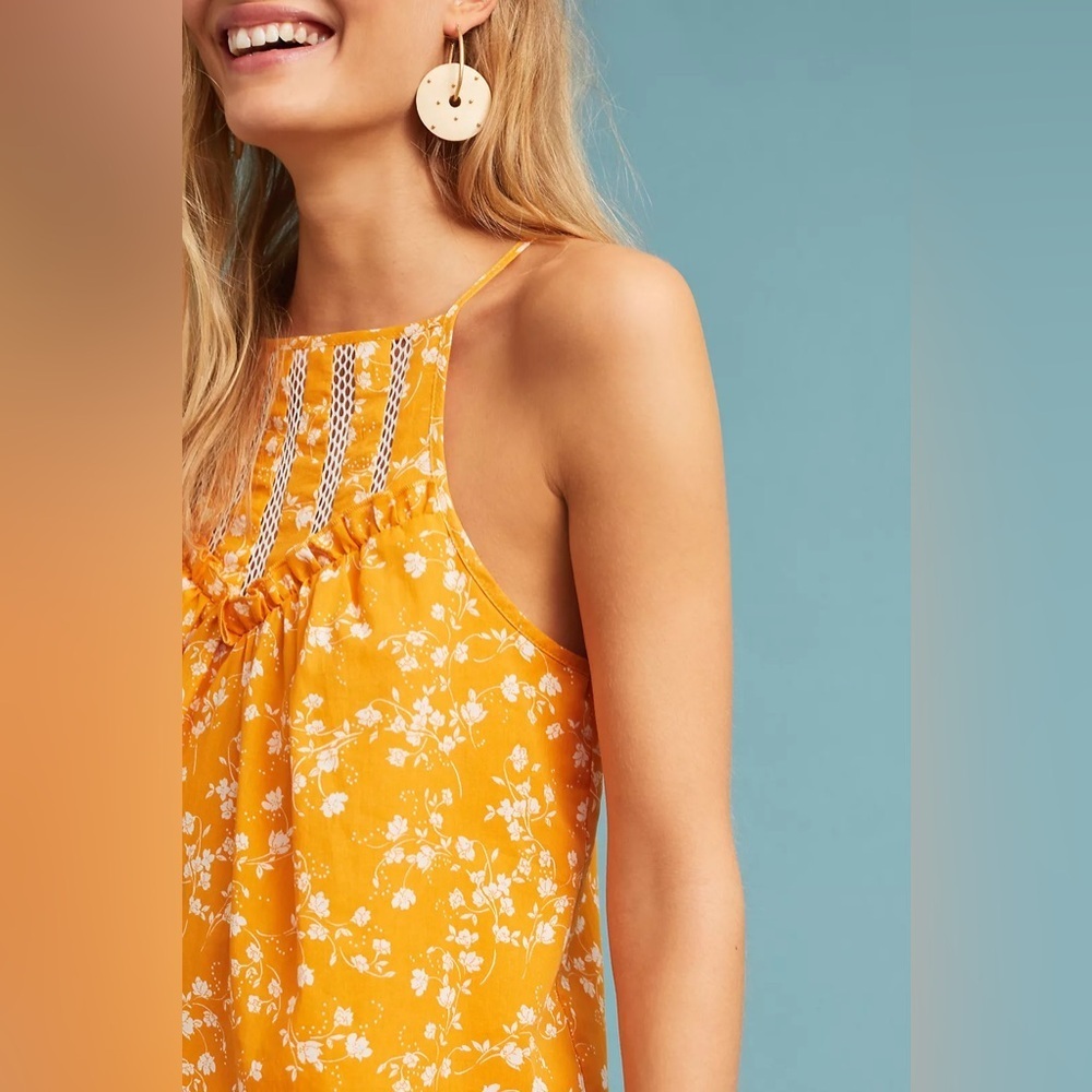 Maeve By Anthropologie Martell Halter Top in Yellow Motif - Size MP - Picture 4 of 7